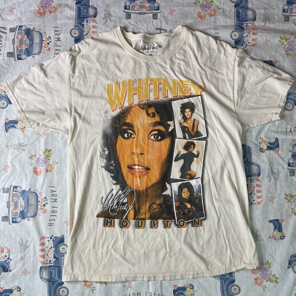 Pop Icon Whitney Houston Faces Graphic T-Shirt Oatmeal Size Large